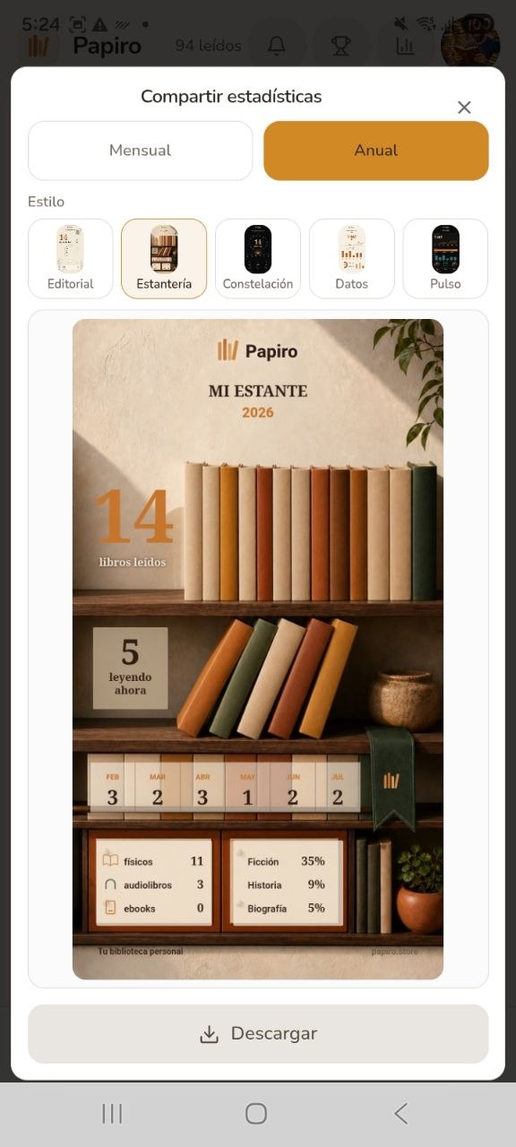 Generador de imágenes para compartir estadísticas de lectura